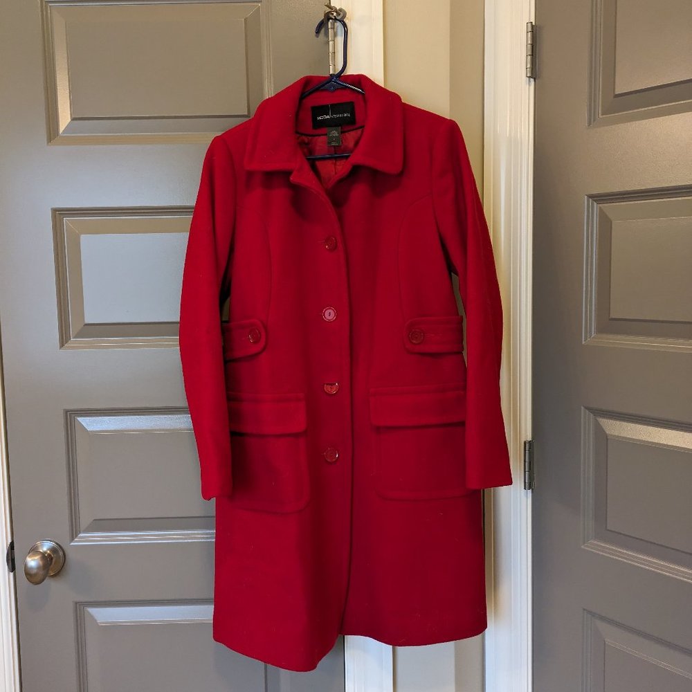 Red Wool MODA International Long Coat Size 6